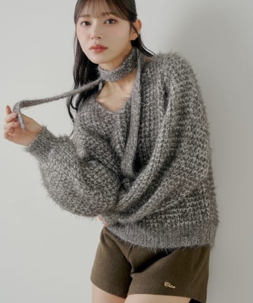 OUTLET(アウトレット) 【Chico】タイ付きメランジルーズニット