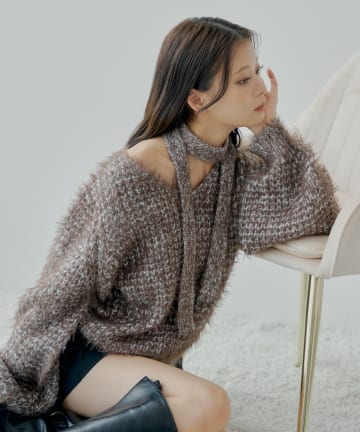 OUTLET(アウトレット) 【Chico】タイ付きメランジルーズニット