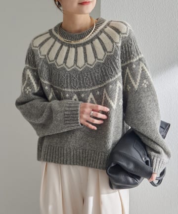 PUAL CE CIN(ピュアルセシン) シェットランドウール求心ニットプルオーバー