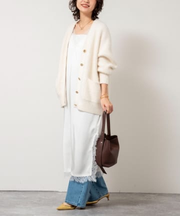 NOLLEY'S(ノーリーズ) ウォッシャブルトリミングレースサテンキャミワンピース