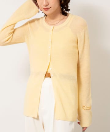 NOLLEY'S(ノーリーズ) 《手洗い可能》モヘヤ混片畦ミディ丈Cネックカーディガン