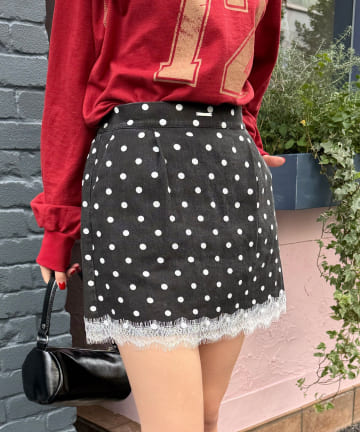 CIAOPANIC(チャオパニック) アソート柄レースヘムミニスカート