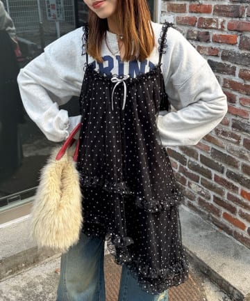 CIAOPANIC(チャオパニック) ラメドットチュールチュニックキャミワンピース