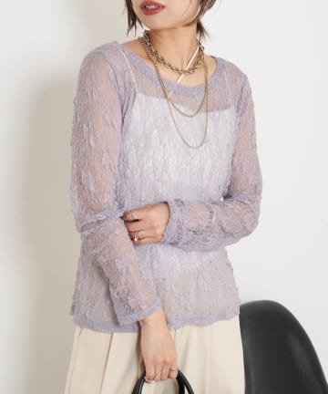 Jena　espace merveilleux(ジェナ　エスパスメルヴェイユ) 【レイヤードで映える一枚】レースシアーカットソー