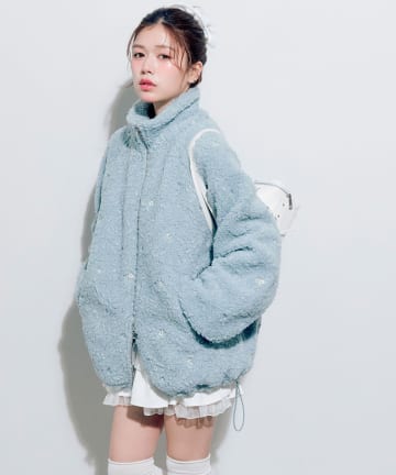 花刺繍ボアブルゾン