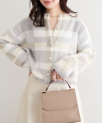 natural couture(ナチュラルクチュール) チェック柄シャギーニットカーデ