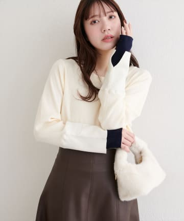 natural couture(ナチュラルクチュール) 袖口レイヤードニット