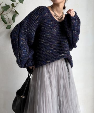 DOUDOU(ドゥドゥ) MIXヤーンVネックプルオーバー