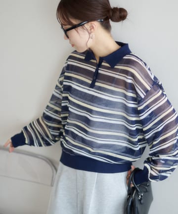 DISCOAT(ディスコート) 【SS先行予約】シアーボーダー衿付きプルオーバー