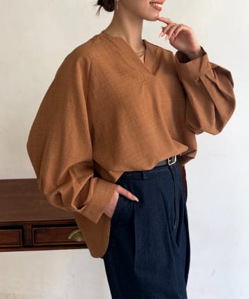 Chez toi(シェトワ) リネンライクスキッパーブラウス