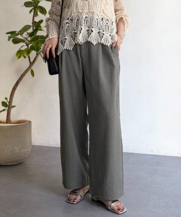 Chez toi(シェトワ) リネンライクベルトレスワイドパンツ