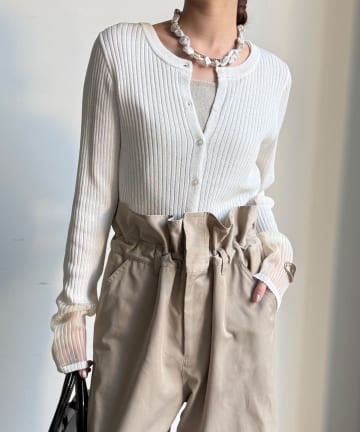 DOUDOU(ドゥドゥ) 【WEB限定】袖シアー切替リブカーディガン