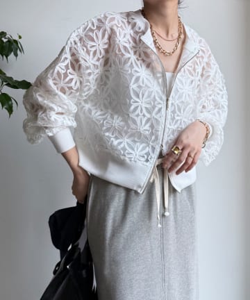 DOUDOU(ドゥドゥ) 【WEB限定】フラワーチュールジップブルゾン