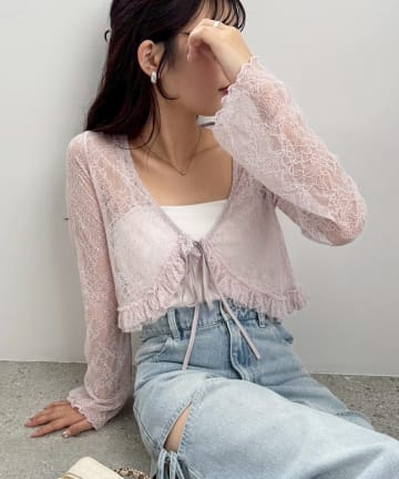 NICE CLAUP / OLIVE des OLIVE OUTLET(ナイスクラップ  / オリーブ デ オリーブ アウトレット) 【one after another】レースハオリ