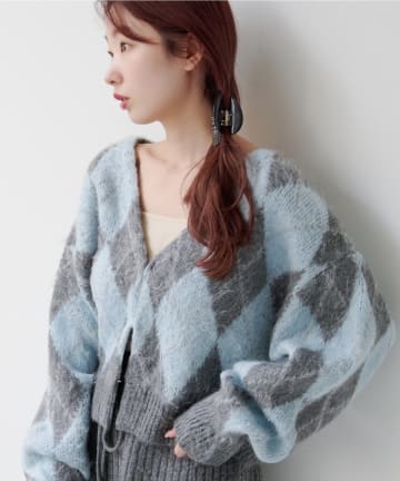 Kastane(カスタネ) 【WEB先行】アーガイル起毛ニットカーディガン