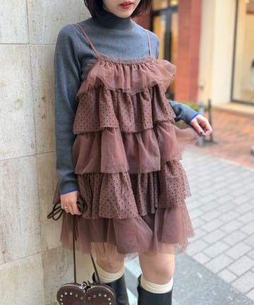 w closet(ダブルクローゼット) ドットチュールミニキャミワンピ