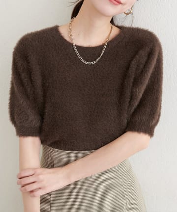 NICE CLAUP / OLIVE des OLIVE OUTLET(ナイスクラップ  / オリーブ デ オリーブ アウトレット) 【natural couture】フェザーヤーン半袖ニットプルオーバー