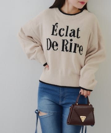 NICE CLAUP / OLIVE des OLIVE OUTLET(ナイスクラップ  / オリーブ デ オリーブ アウトレット) 【RMAF】配色ロゴモールニット