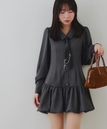 NICE CLAUP / OLIVE des OLIVE OUTLET(ナイスクラップ  / オリーブ デ オリーブ アウトレット) 春item先行販売♡【RMAF】ネクタイ付裾バルーンミニワンピ