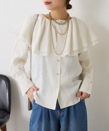 Jena　espace merveilleux(ジェナ　エスパスメルヴェイユ) ネックラッフルブラウス