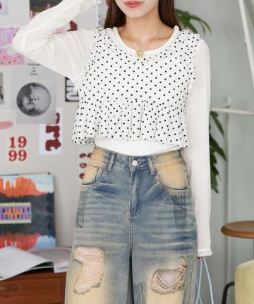 OUTLET(アウトレット) 【Ciaopanic】セットアイテムチュールビスチェ付きカットソー