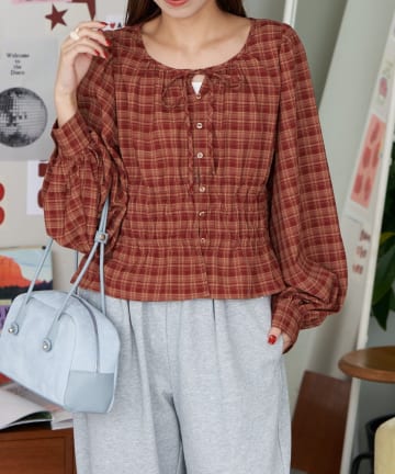 OUTLET(アウトレット) 【Ciaopanic】チェックリボンブラウス