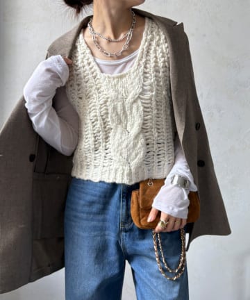 OUTLET(アウトレット) 【DouDou】ケーブル編みローゲージニットベスト