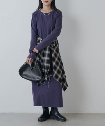 OUTLET(アウトレット) 【Lui's】ヴィンテージ加工バックスリットリブワンピース