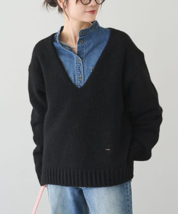 PUAL CE CIN(ピュアルセシン) アルパカ混深Vネックニットプルオーバー