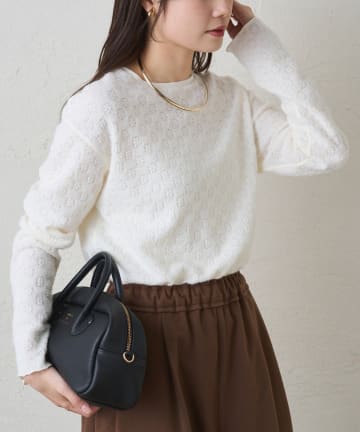 PUAL CE CIN(ピュアルセシン) シャギー花柄ストレッチジャガードプルオーバー