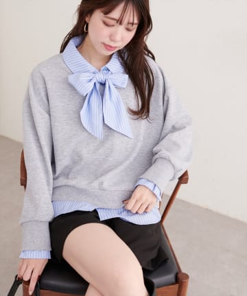 natural couture(ナチュラルクチュール) ボウタイ付きシャツレイヤードプルオーバー