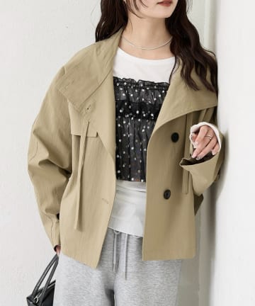 mystic(ミスティック) 《2026SS新作アウター》【シワになりにくい】スタンドカラーショートトレンチ