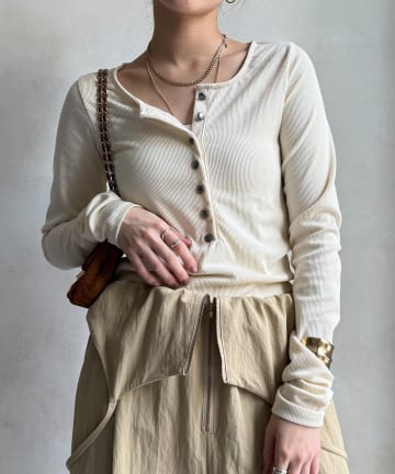 DOUDOU(ドゥドゥ) 【WEB限定】ヘンリーネックリブニット