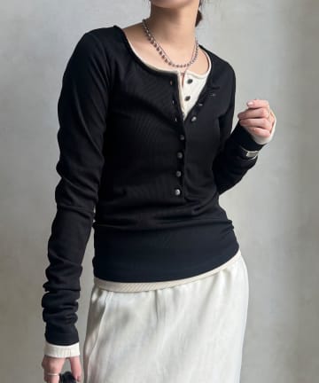 DOUDOU(ドゥドゥ) 【WEB限定】ヘンリーネックリブニット