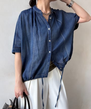 DOUDOU(ドゥドゥ) シアーデニムポンチョ風ブラウス