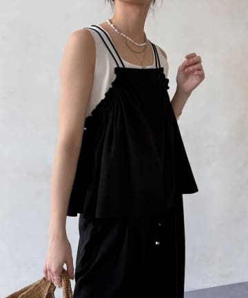 DOUDOU(ドゥドゥ) 【セットアップ可能】リヨセルツイルフリルキャミ