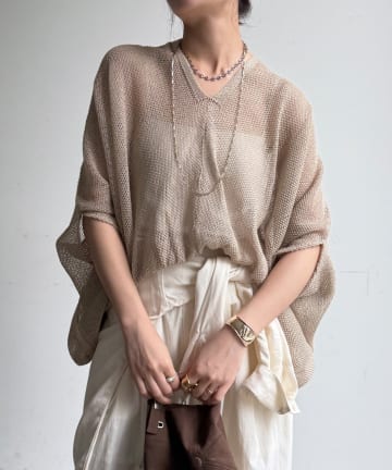 DOUDOU(ドゥドゥ) 【WEB限定】ストローヤーンカノコ柄ポンチョニツト