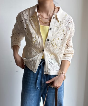 DOUDOU(ドゥドゥ) レース柄襟ツキニットシャツカーディガン