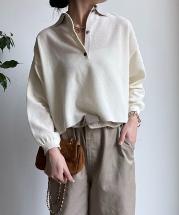 DOUDOU(ドゥドゥ) 鹿の子編み襟付ニット