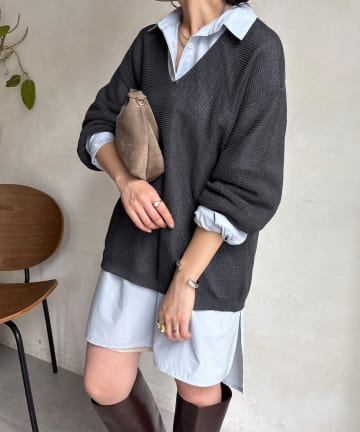 DOUDOU(ドゥドゥ) ガーター深Vプルオーバー