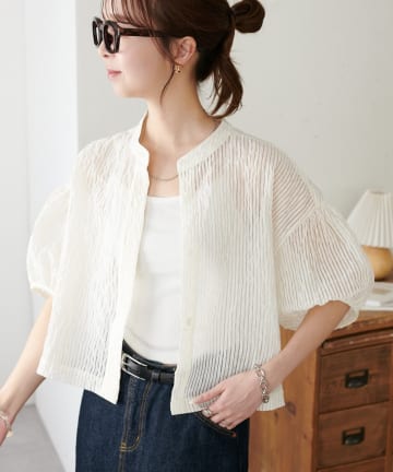 DISCOAT(ディスコート) 【SS先行予約/WEB限定】シアーストライプ袖ボリュームシャツ