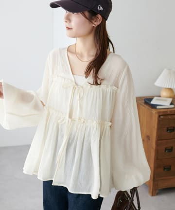 DISCOAT(ディスコート) 【SS先行予約/WEB限定】フロントリボンシアーブラウス