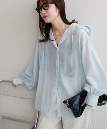 DISCOAT(ディスコート) 【WEB限定】シアーストライプ長袖シャツブルゾン