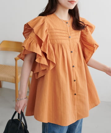 DISCOAT(ディスコート) 【WEB限定】フリル袖ジャガードブラウス