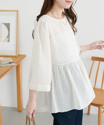 DISCOAT(ディスコート) 【SS先行予約/WEB限定】ペプラムフリンジジャガードブラウス