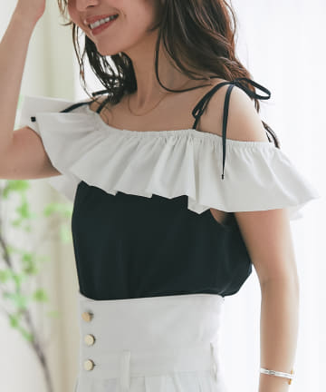 OUTLET(アウトレット) 【La boutique BonBon】バイカラーフリルノースリカットソー