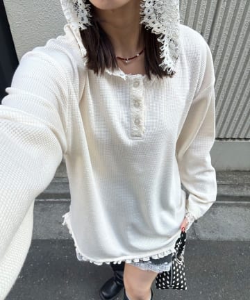 CIAOPANIC(チャオパニック) レースフードワッフルロンTee