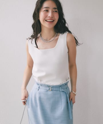 La boutique BonBon(ラブティックボンボン) 【復刻！新色オフホワイト・ブラック追加】スクエアニットタンク