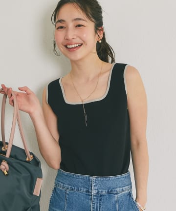 La boutique BonBon(ラブティックボンボン) 【復刻！新色オフホワイト・ブラック追加】スクエアニットタンク