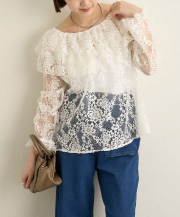 Omekashi(オメカシ) レースラッフルブラウス